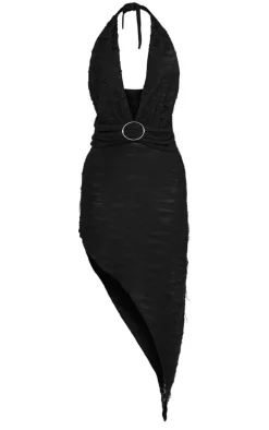 Petite Black Distressed Floral Textured Halterneck Mini Dress