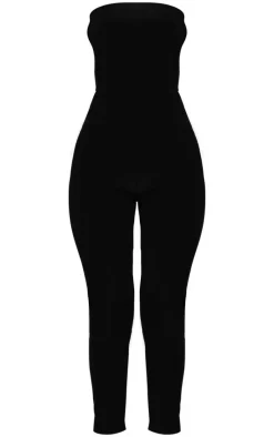 Petite Black Double Layer Bandeau Straight Leg Jumpsuit