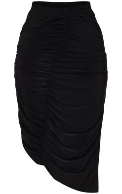 Petite Black Double Slinky Asymmetric Midi Skirt