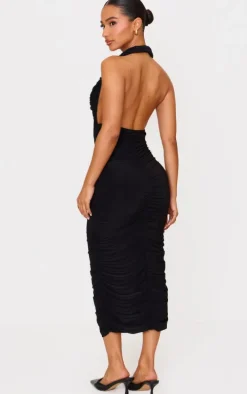 Petite Black Double Slinky Plunge Midi Dress