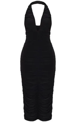 Petite Black Double Slinky Plunge Midi Dress