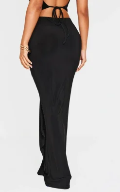 Petite Black Drape Detail Maxi Skirt