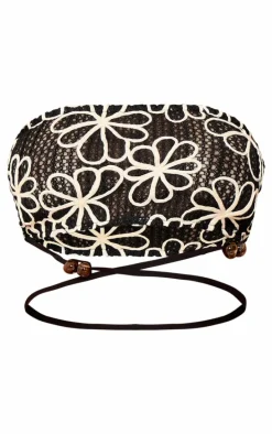 Petite Black Embroidered Flower Bandeau Top