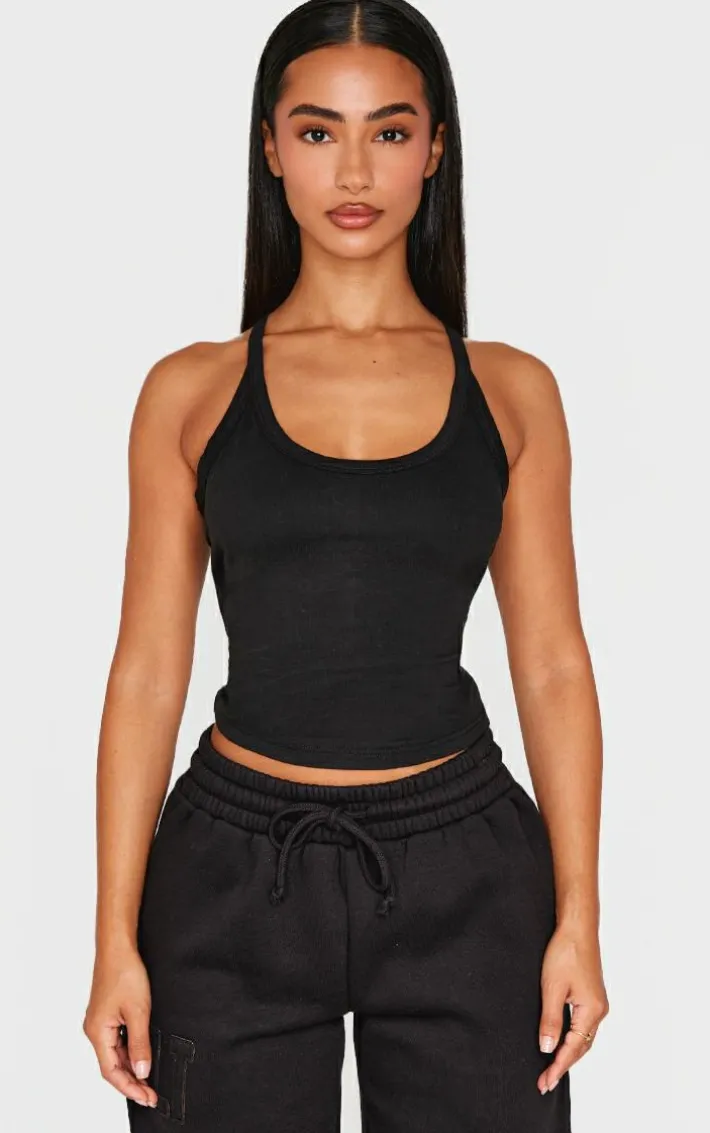 Petite Black Embroidered Longline Tank Top