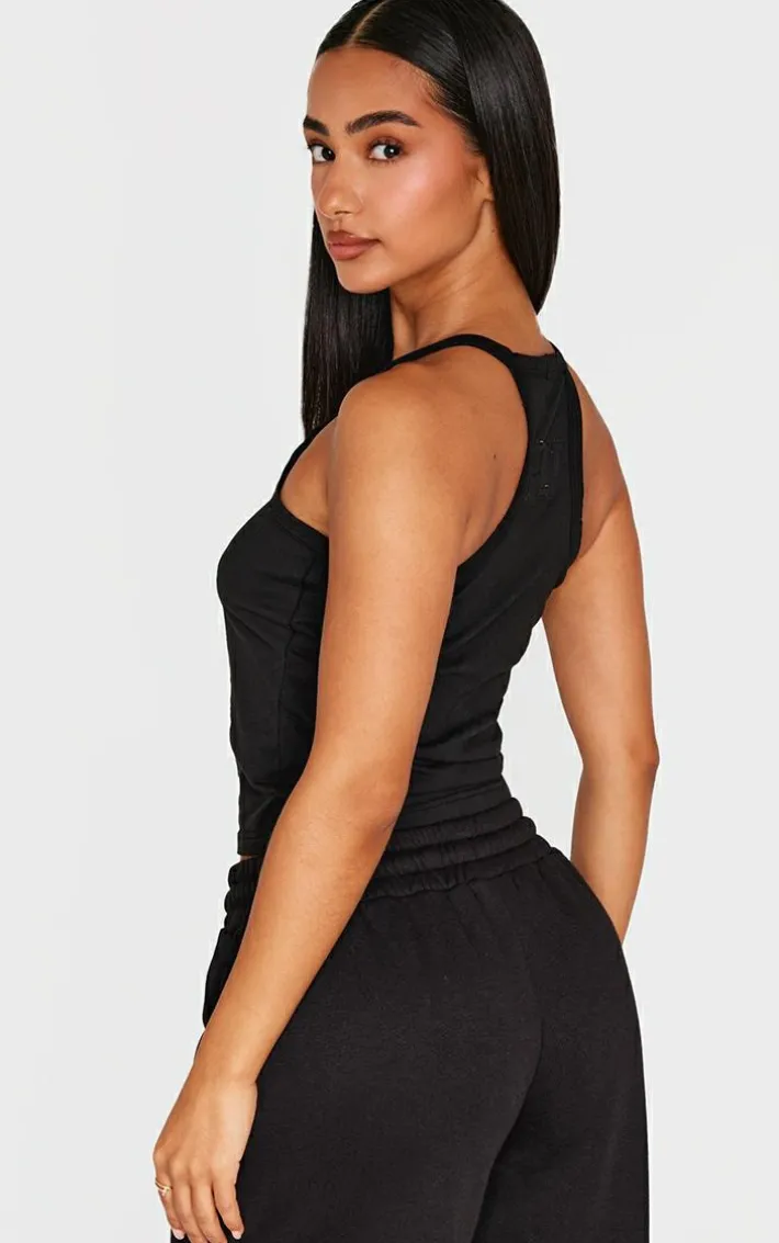 Petite Black Embroidered Longline Tank Top