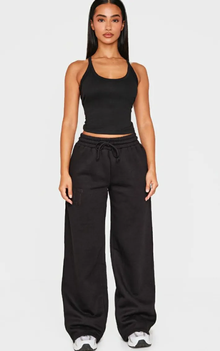 Petite Black Embroidered Longline Tank Top