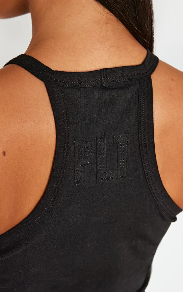 Petite Black Embroidered Longline Tank Top