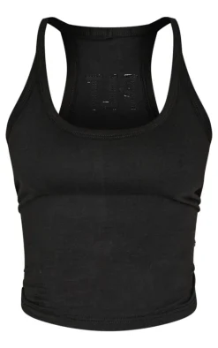 Petite Black Embroidered Longline Tank Top