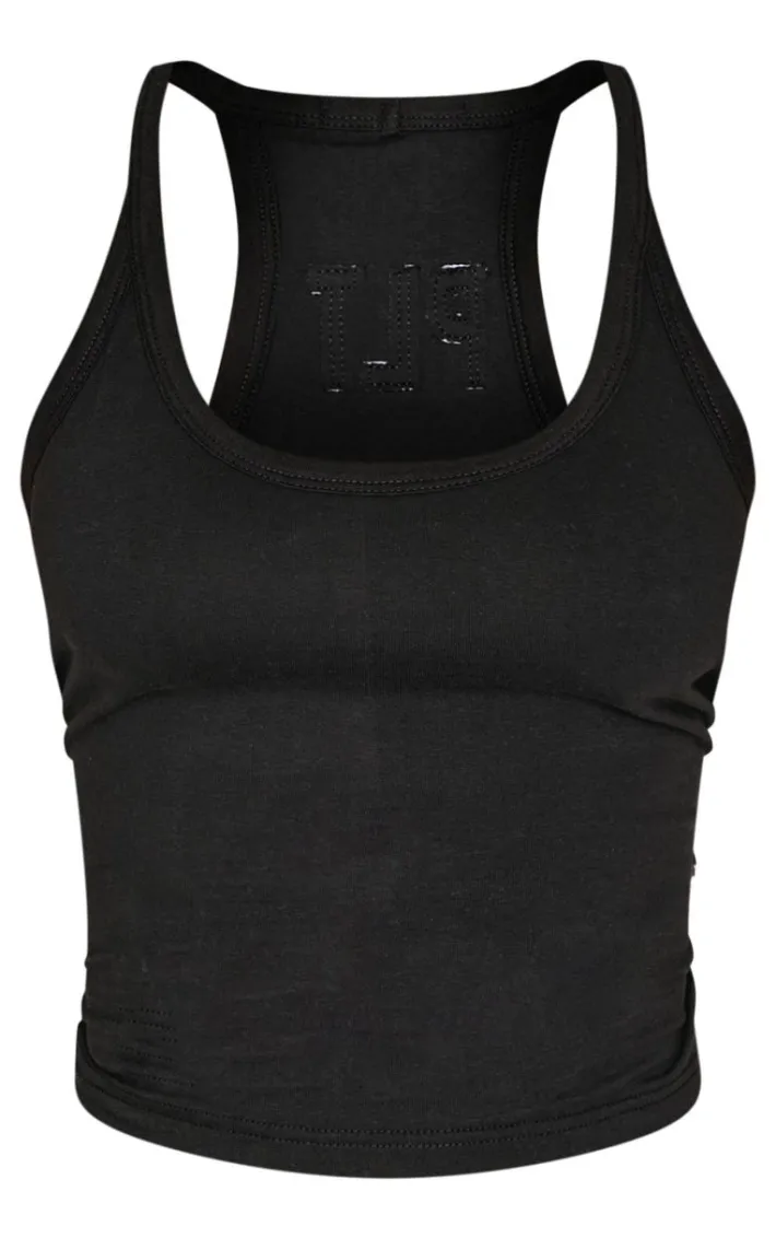 Petite Black Embroidered Longline Tank Top
