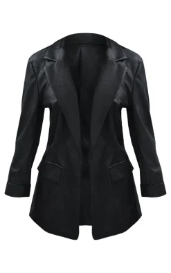Petite Black Faux Leather Oversized Blazer