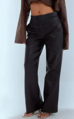 Petite Black Faux Leather Straight Leg Pants