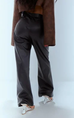 Petite Black Faux Leather Straight Leg Pants