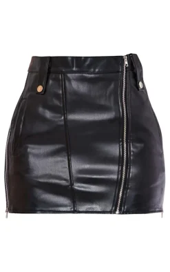 Petite Black Faux Leather Zip Detail Mini Skirt