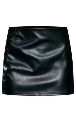 Petite Black Faux Leather Lace Up Mini Skirt