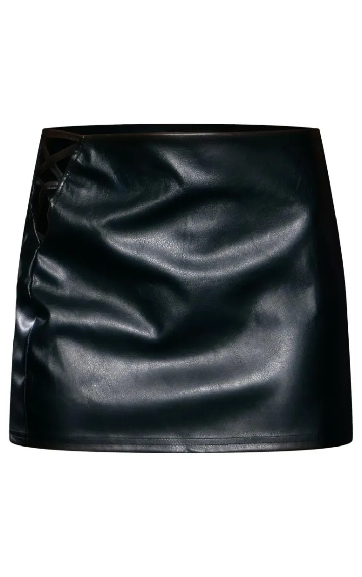 Petite Black Faux Leather Lace Up Mini Skirt