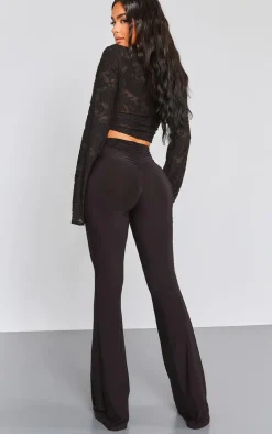 Petite Black Flare Ruched Bum Slinky Pants