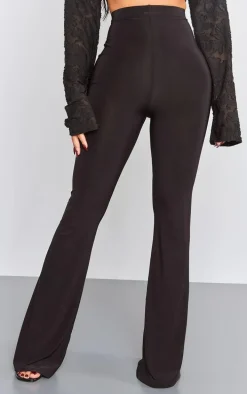 Petite Black Flare Ruched Bum Slinky Pants