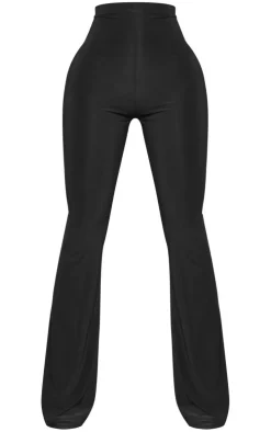Petite Black Flare Ruched Bum Slinky Pants
