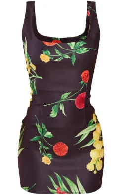 Petite Black Floral Printed Fitted Mini Dress