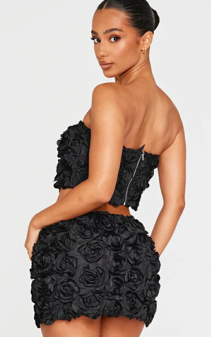 Petite Black Flower Detail Bandeau Top