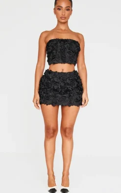 Petite Black Flower Detail Bandeau Top