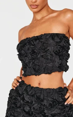 Petite Black Flower Detail Bandeau Top