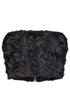 Petite Black Flower Detail Bandeau Top