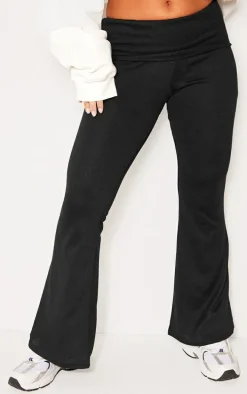 Petite Black Fold Over Flared Pants