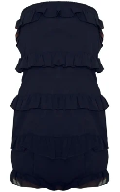 Petite Black Frilled Bandeau Mini Dress