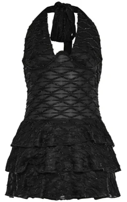 Petite Black Glitter Detail Ruffle Mini Dress