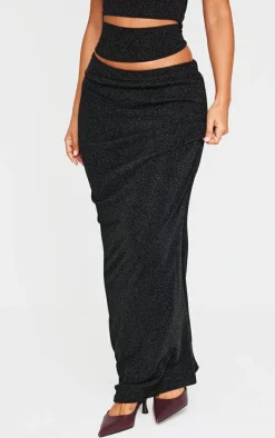 Petite Black Glitter Maxi Skirt