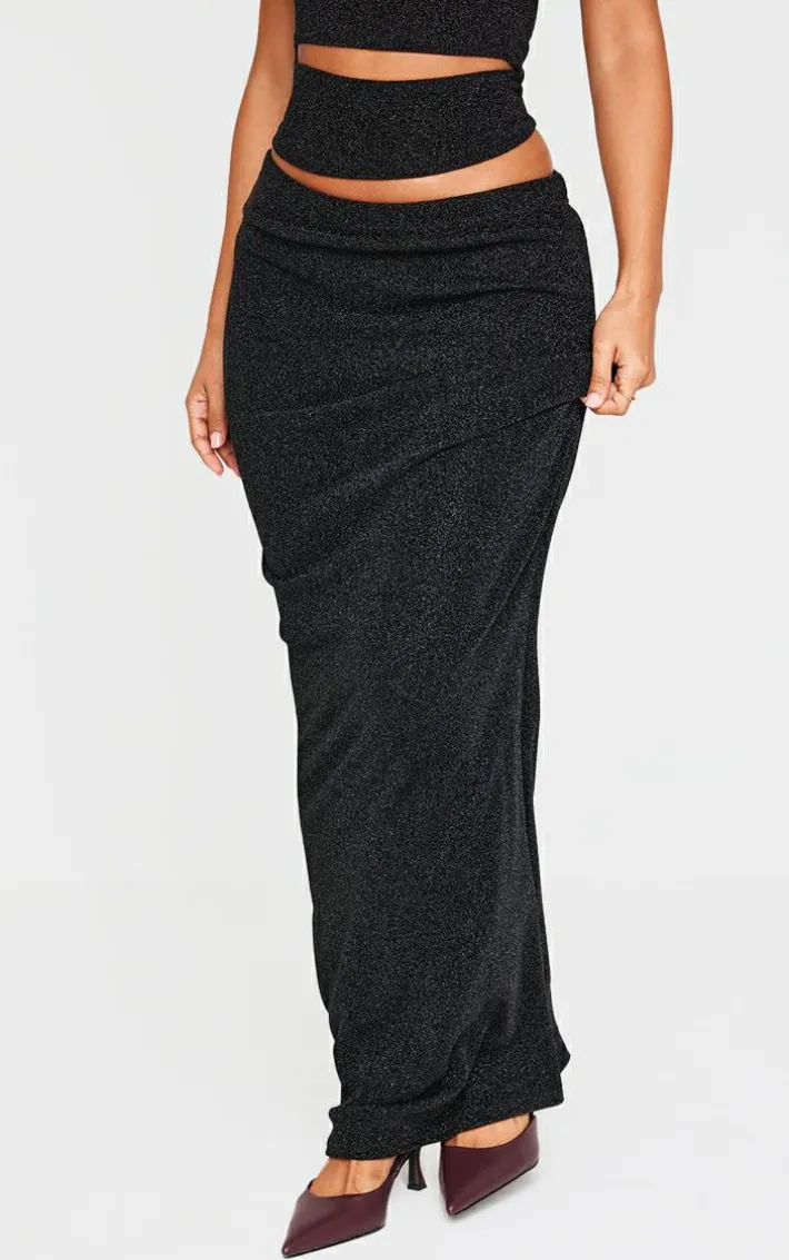 Petite Black Glitter Maxi Skirt