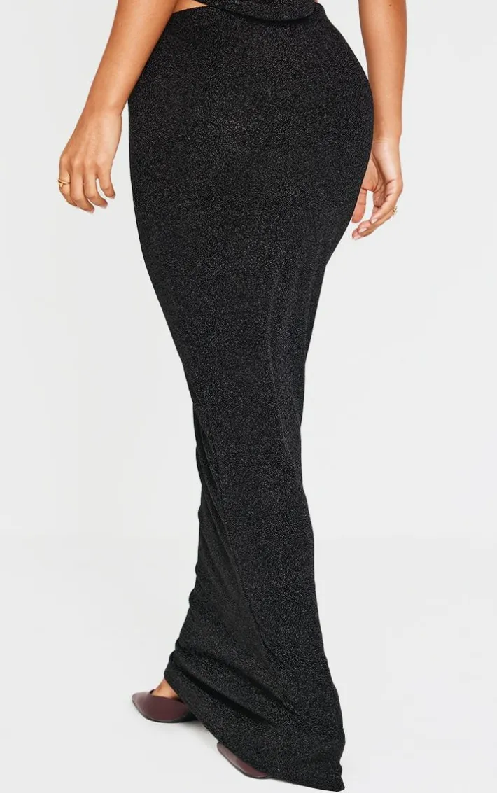 Petite Black Glitter Maxi Skirt