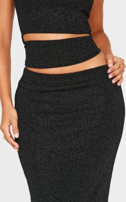 Petite Black Glitter Maxi Skirt