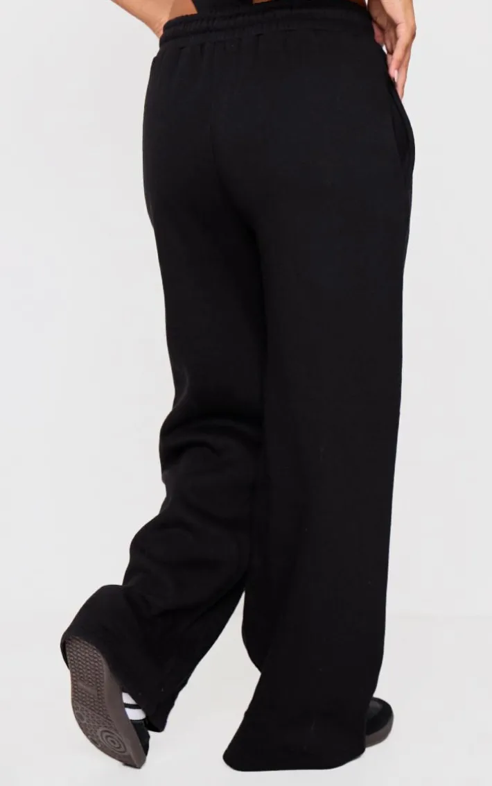 Petite Black Graphic Detail Wide Leg Sweatpants