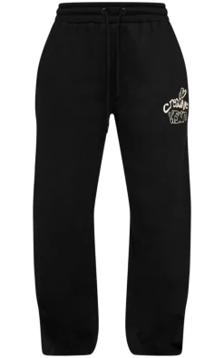 Petite Black Graphic Detail Wide Leg Sweatpants
