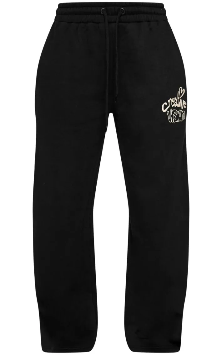 Petite Black Graphic Detail Wide Leg Sweatpants