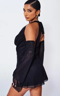 Petite Black Halterneck Long Sleeve Romper