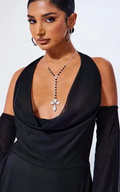 Petite Black Halterneck Long Sleeve Romper