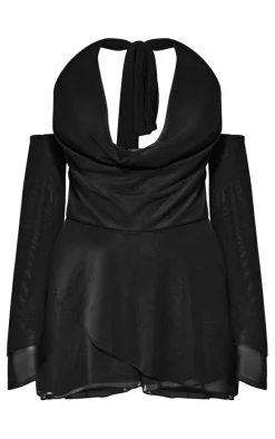 Petite Black Halterneck Long Sleeve Romper