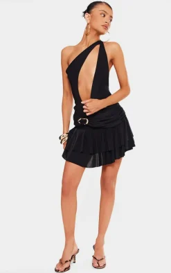 Petite Black Halterneck Trim Detail Shift Mini Dress