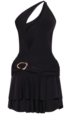 Petite Black Halterneck Trim Detail Shift Mini Dress