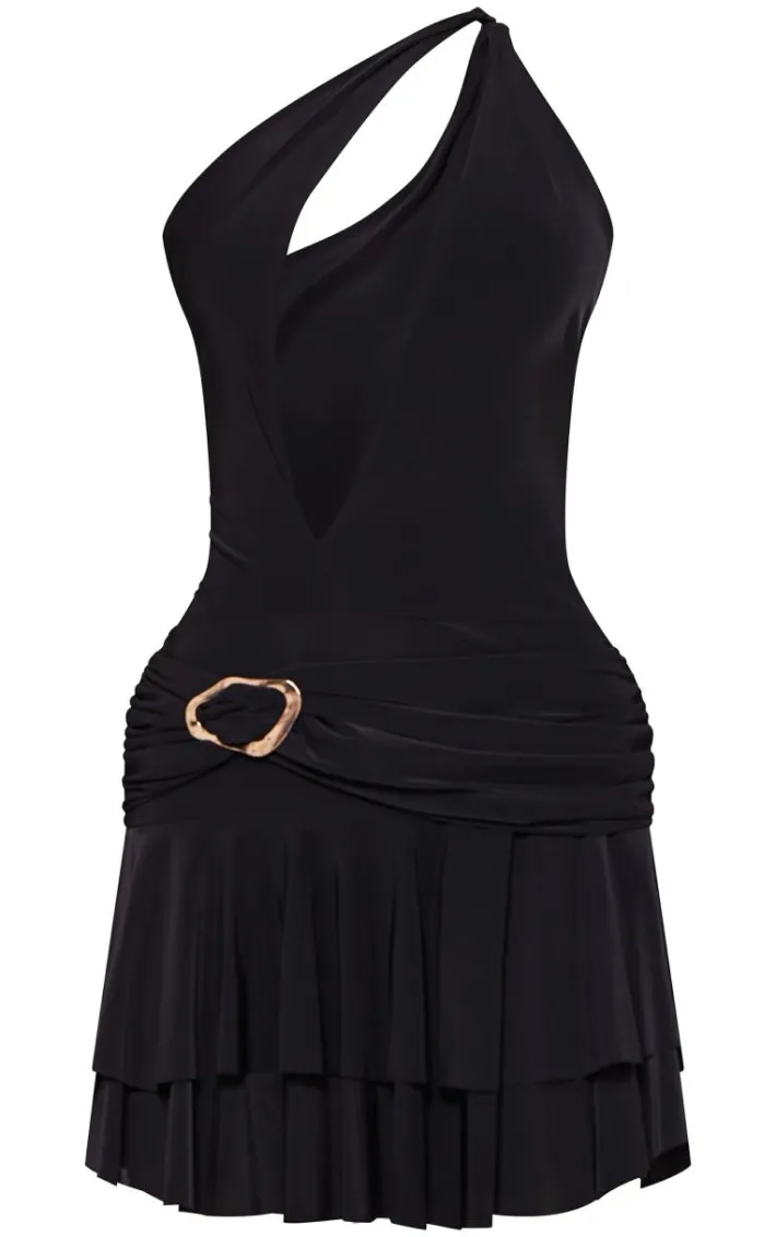 Petite Black Halterneck Trim Detail Shift Mini Dress