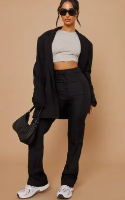 Petite Black High Waisted Straight Leg Pants