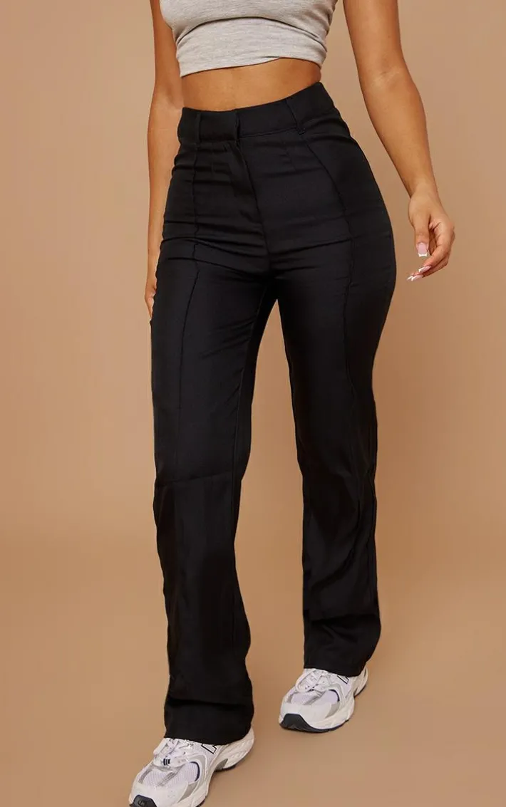 Petite Black High Waisted Straight Leg Pants