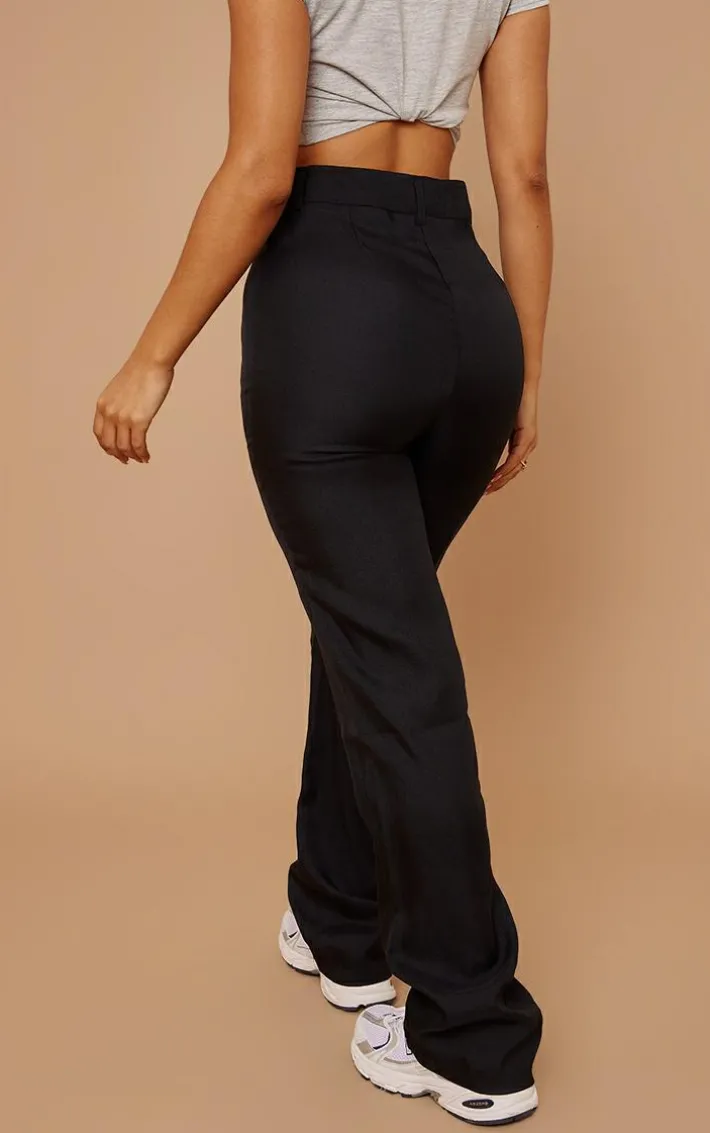 Petite Black High Waisted Straight Leg Pants