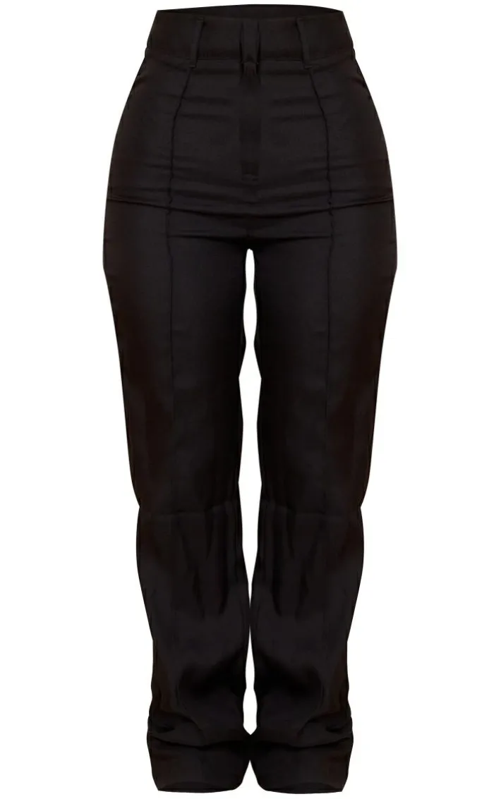 Petite Black High Waisted Straight Leg Pants