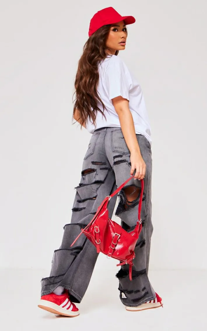 Petite Black High Waisted Extreme Cut Out Detail Jeans