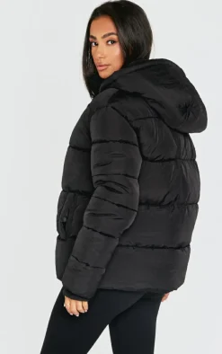 Petite Black Hooded Puffer Jacket