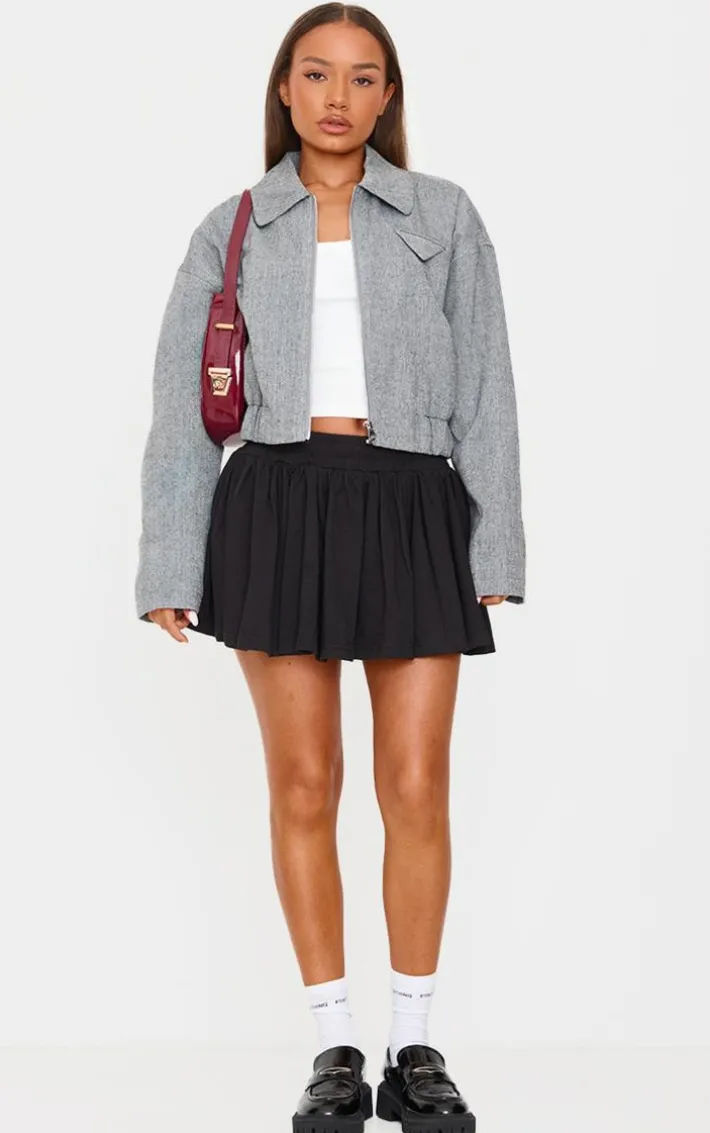 Petite Black Jersey Floaty Mini Skirt